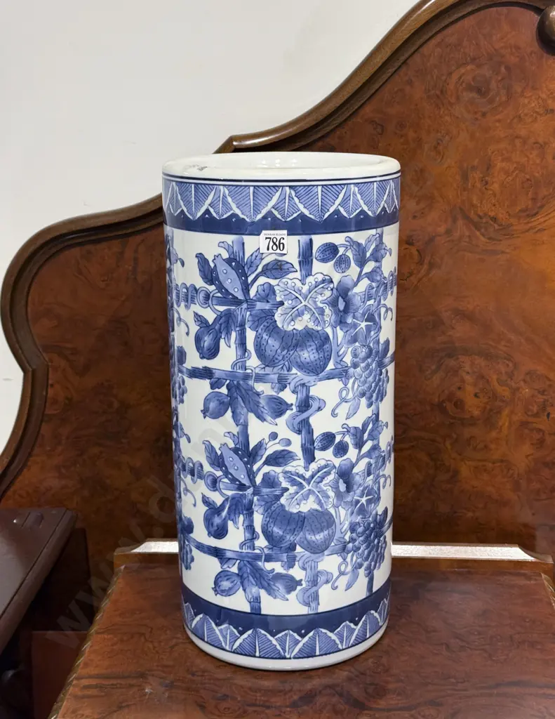 Blue & White Cylindrical Floor Vase Image 1++