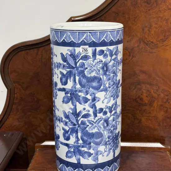 Blue & White Cylindrical Floor Vase