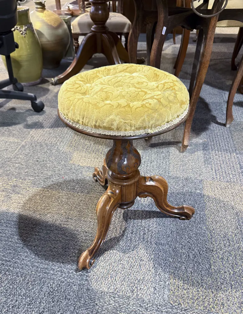 Walnut Tripod Base Swivel Piano Stool Image 1++