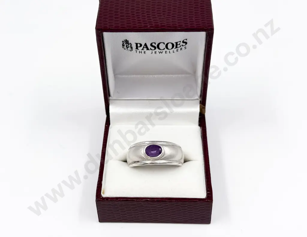 Sterling Silver Single Stone Amethyst Band Ring Image 1++