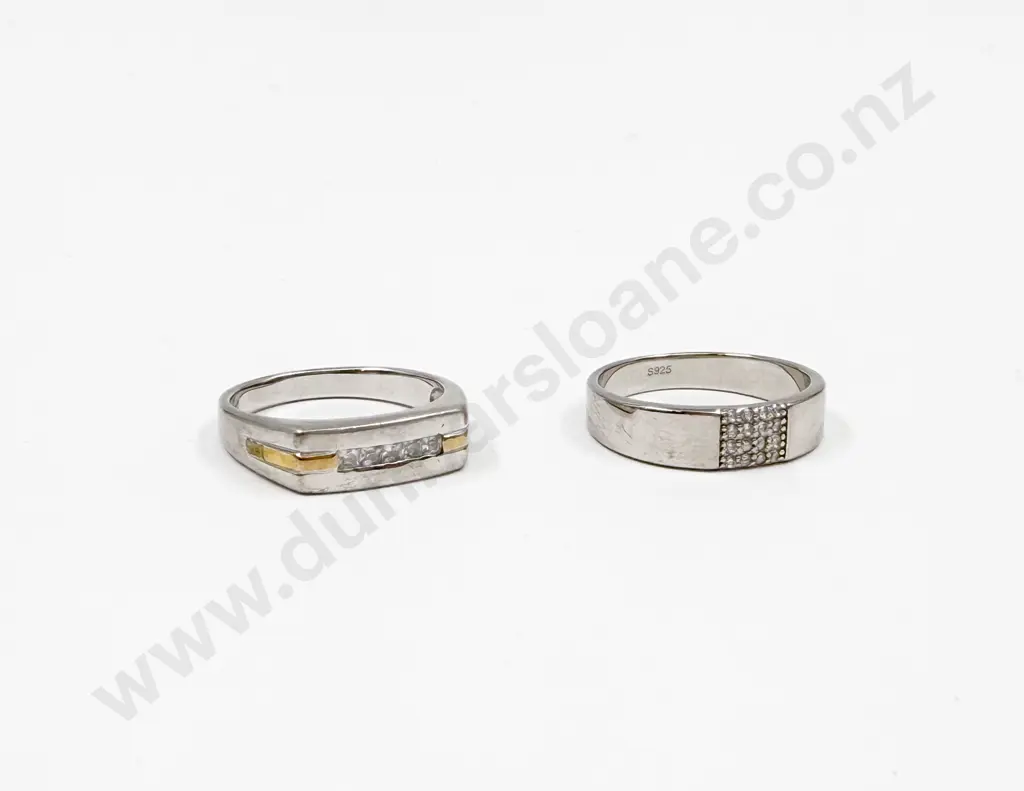 Two Sterling Silver and Cubic Zirconia Band Rings Image 1++