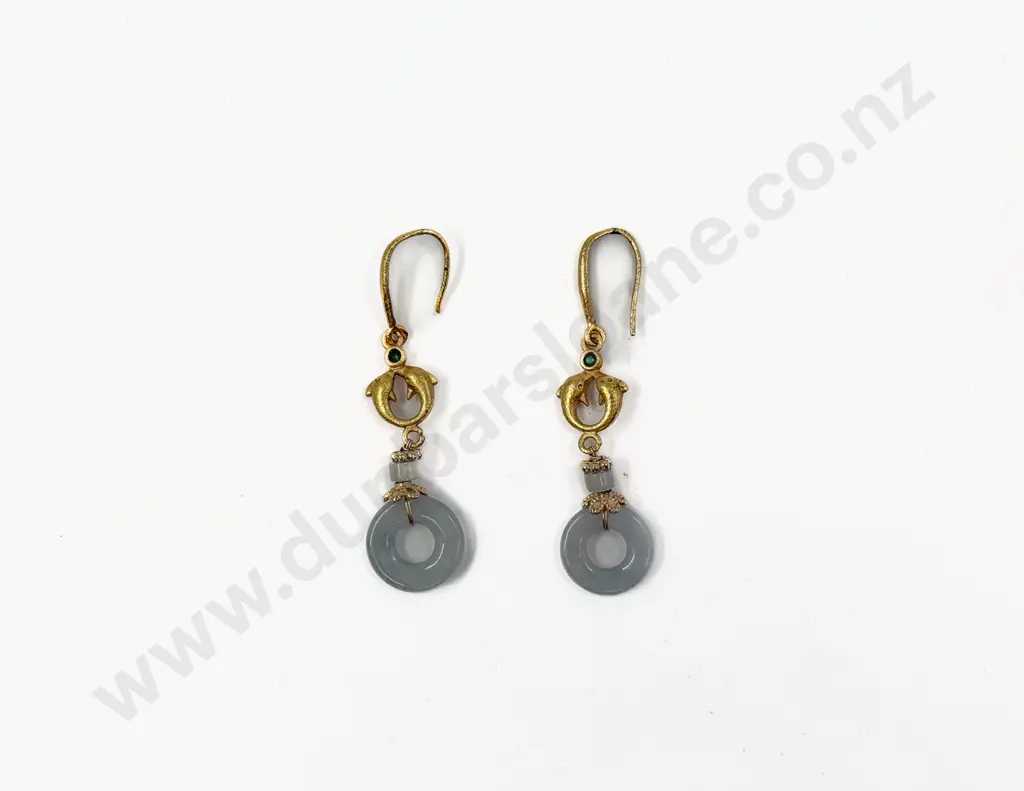 S/S Jade Pendant Drop Earrings Image 1++