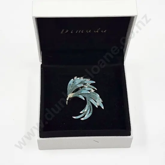 'Luxury Blue Palace Feather' Enamel and Crystal Brooch