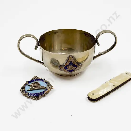 S/P 'The Canon Lodge' Trophy Cup and S/S Badge together with MOP Pocket Knife
