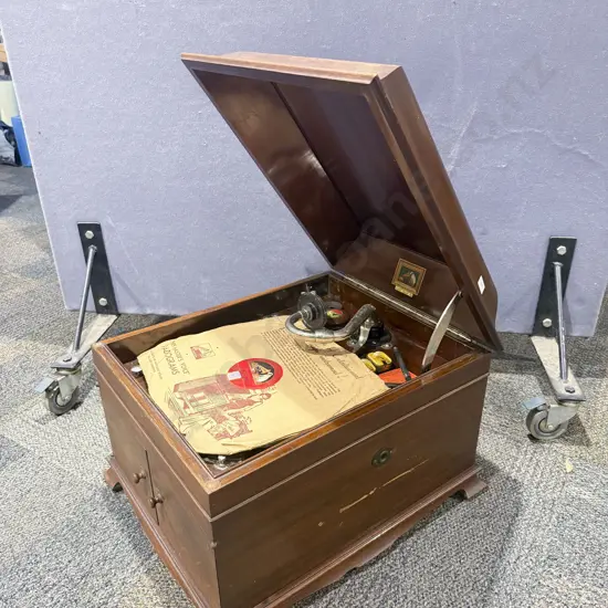 His Masters Voice Table Top Gramophone together with Assorted Records
