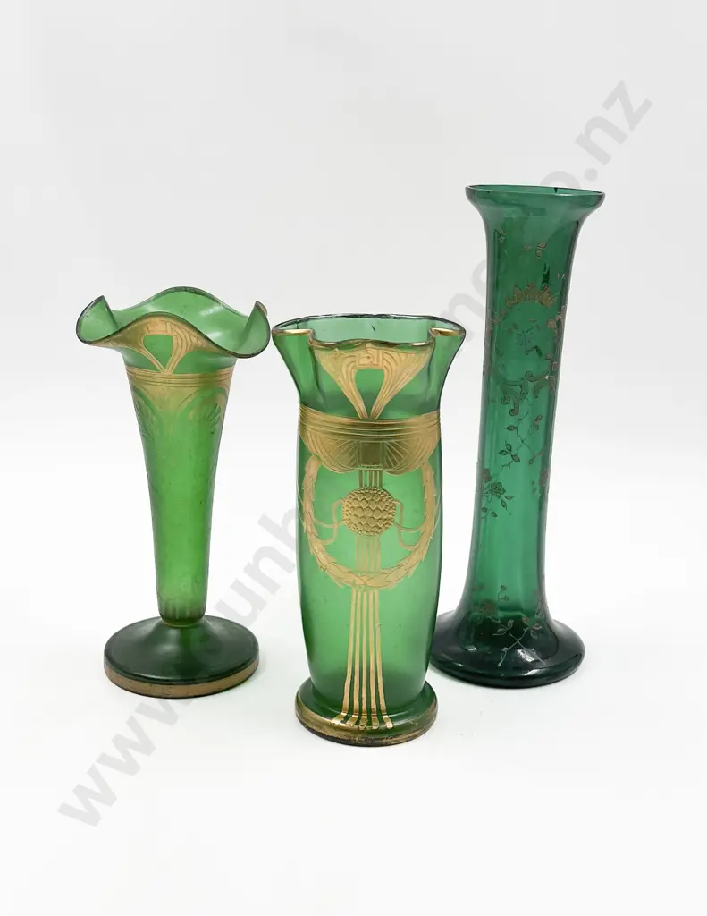Three Assorted Green Glass Vases Image 1++