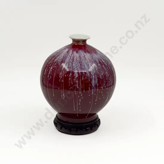 Chinese Red Glazed Pottery Vase with Stand