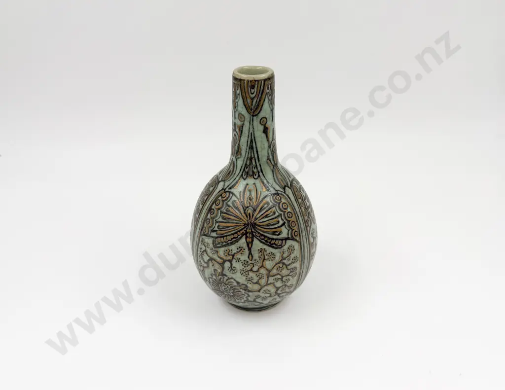 Delft Handpainted Celadon Crackle Glaze Vase Image 1++