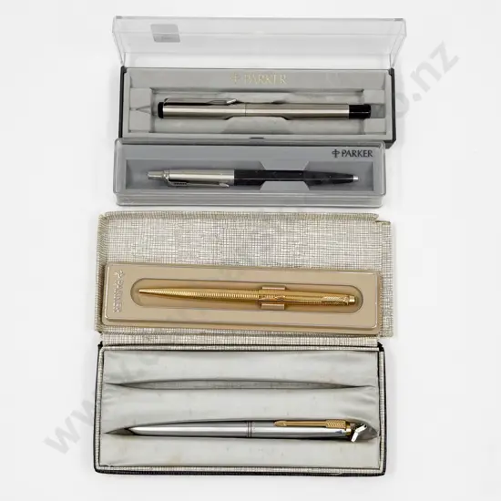 A Parker Fountain Pen & Three Other Parker Ballpoint Pens