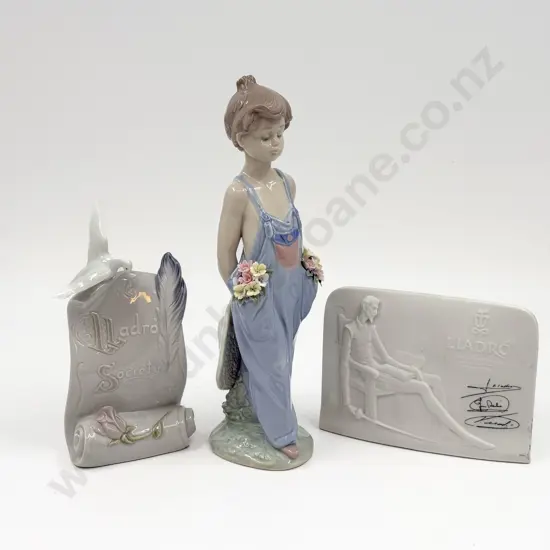 Lladro Figure together with Two Lladro Society Plaques