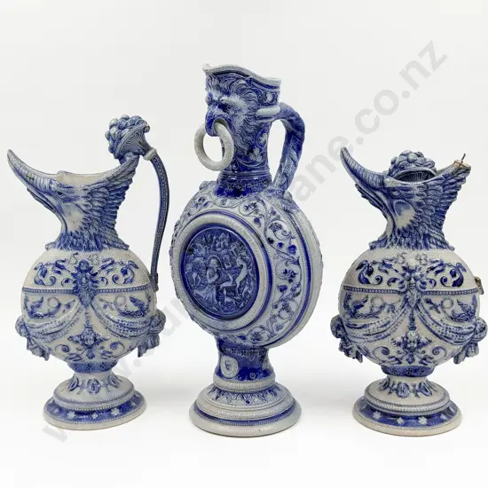 Three German Stoneware Ewers (A/F)