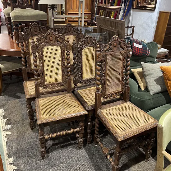 Set of Five Jacobean Style Oak Dining Chairs