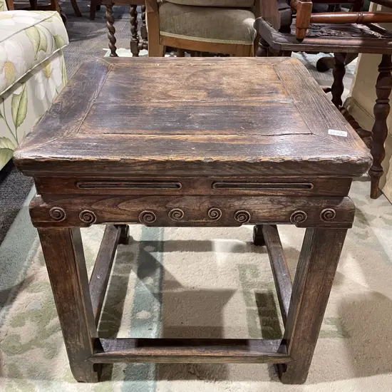 Vintage Chinese Pine Carved Side Table