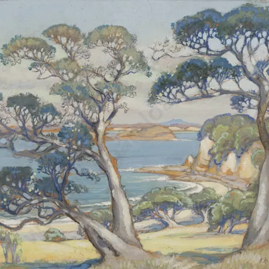 Kathleen Airini Vane - Coastal Landscape with Pohutukawa