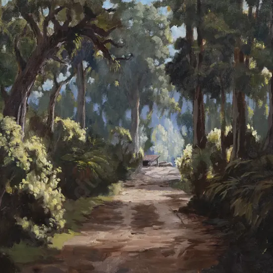 E B Lattey - Forest Scene with Hut