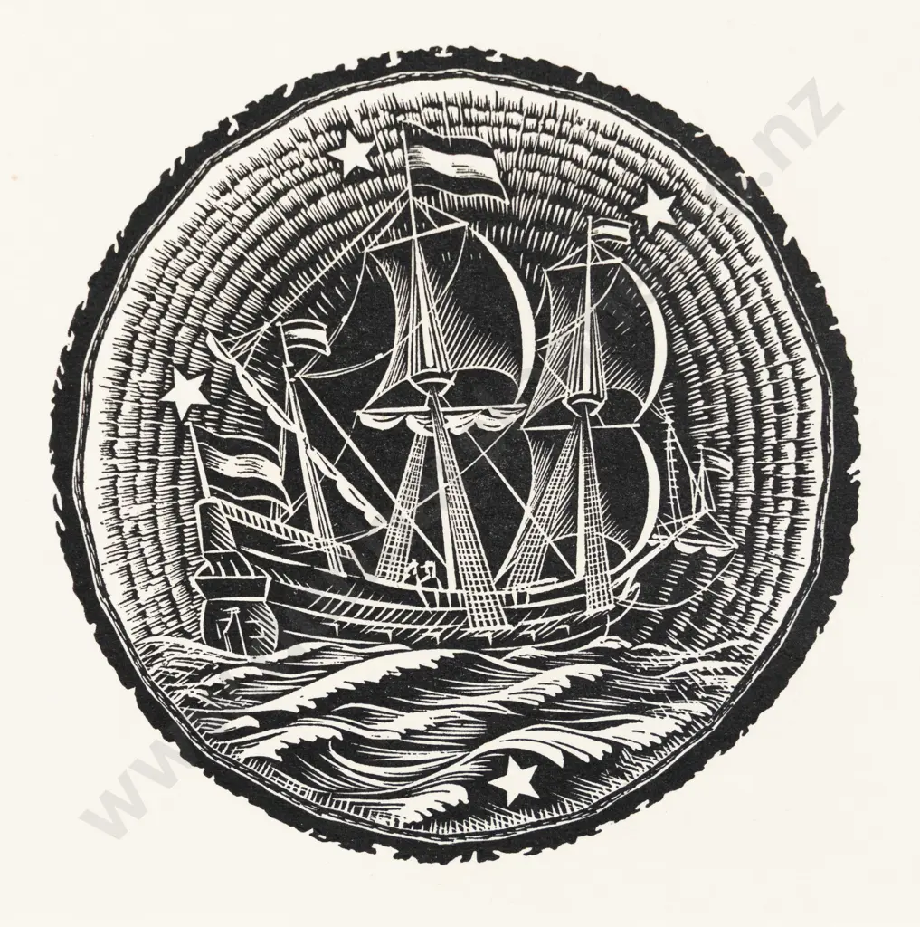 E Mervyn Taylor - Untitled (Ship with Southern Cross) Image 1++