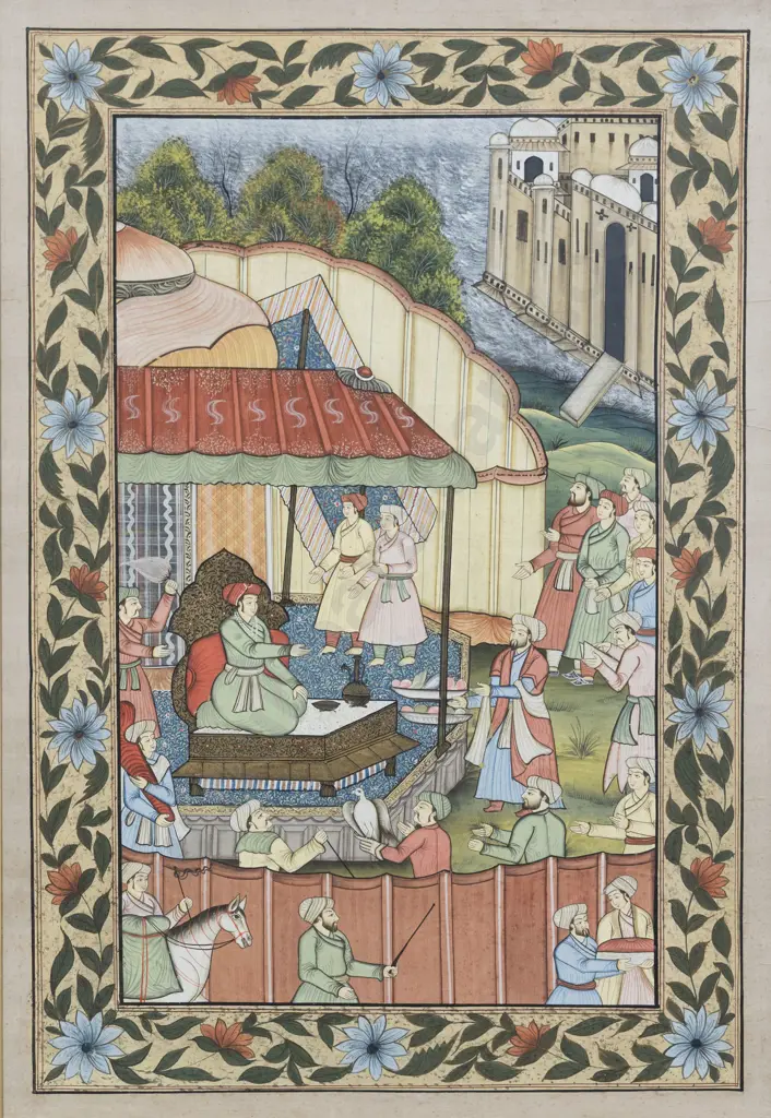C1960 Mughal Style Painting on Silk Image 1++