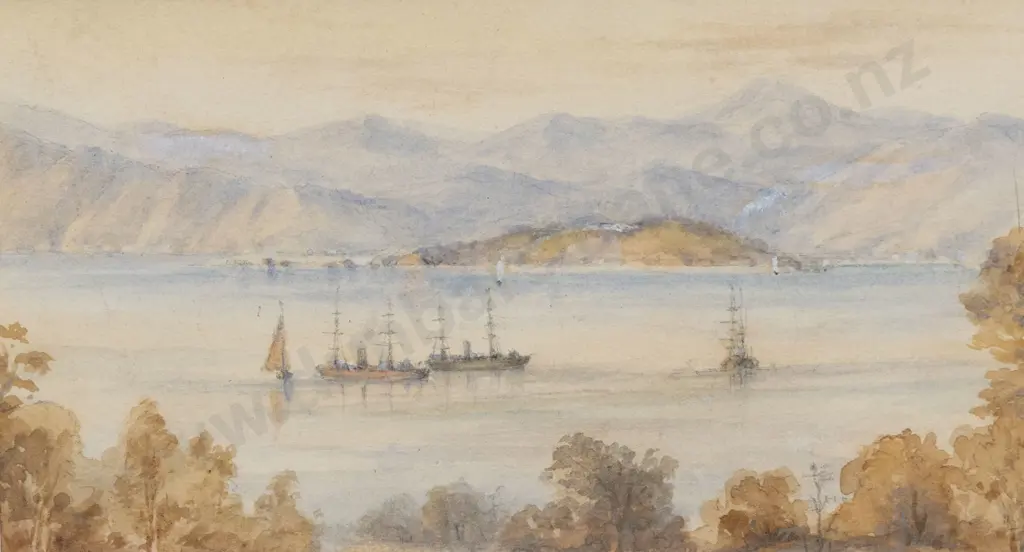 Unknown Artist - C19th NZ Colonial Landscape View of Wellington Harbour Image 1++