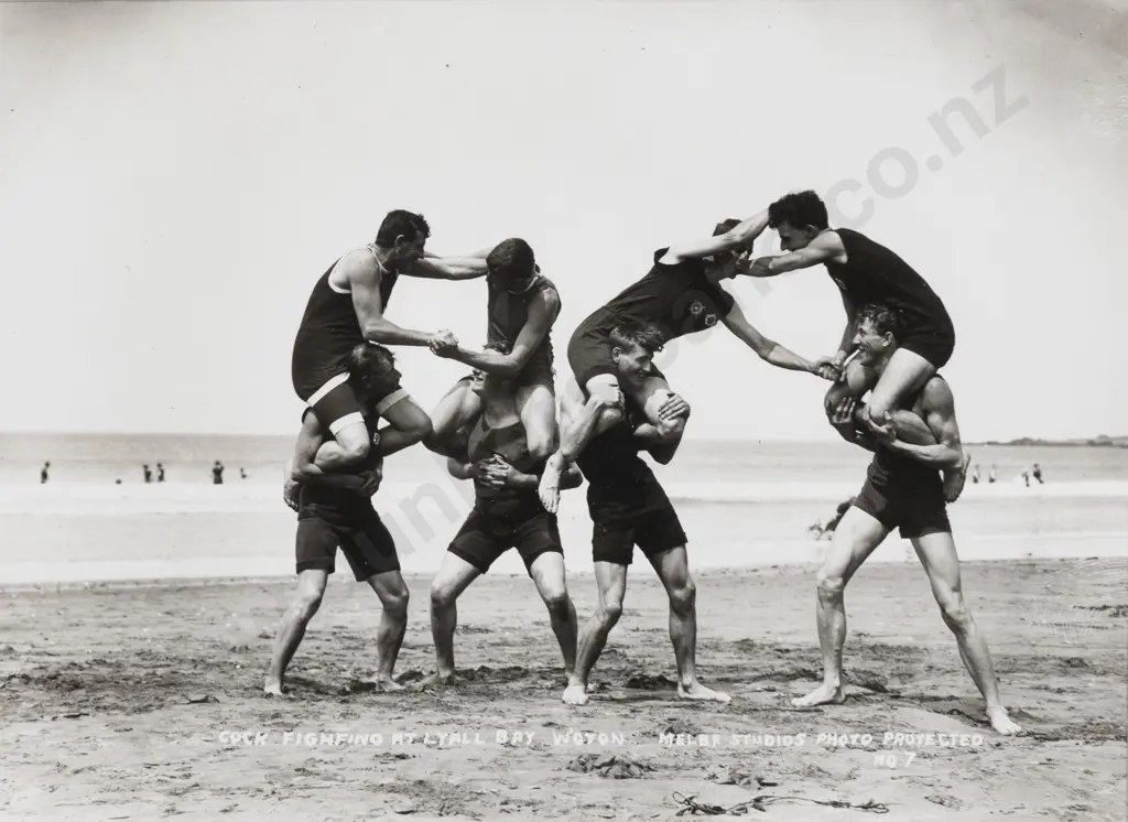 Melba Studios - Maranui Surf Life Saving Club Members Cock Fighting - Lyall Bay - Wellington Image 1++