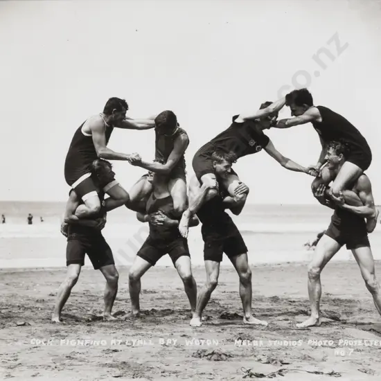 Melba Studios - Maranui Surf Life Saving Club Members Cock Fighting - Lyall Bay - Wellington