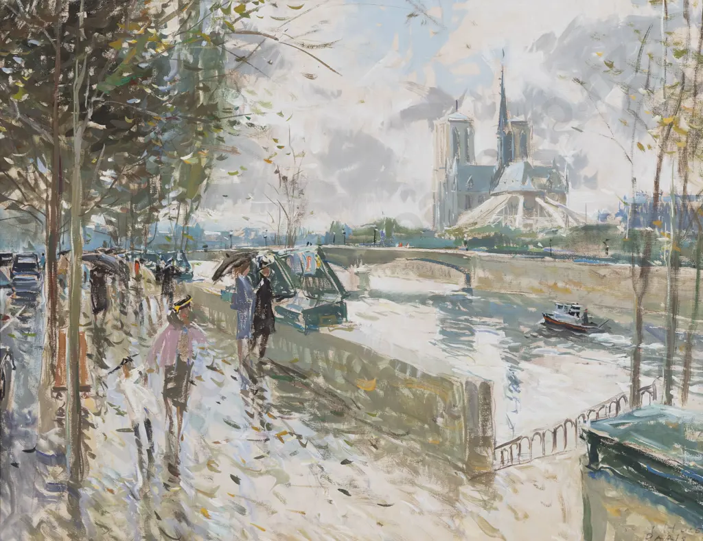 Guy Huze - Parisian Street Scene with View of Notre Dame Image 1++