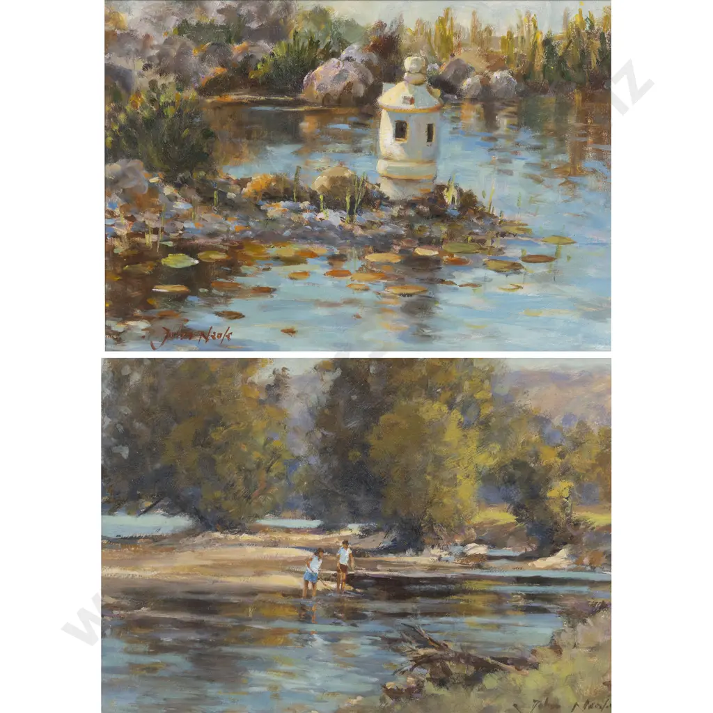 Two John Neale Oil on Paper Unframed Artworks Image 1++
