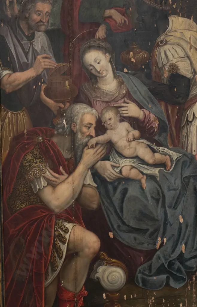 C18th or Earlier French Double-Sided Oil on Panel Painting Depicting The Adoration of The Magi & Saint Louis IX Image 1++