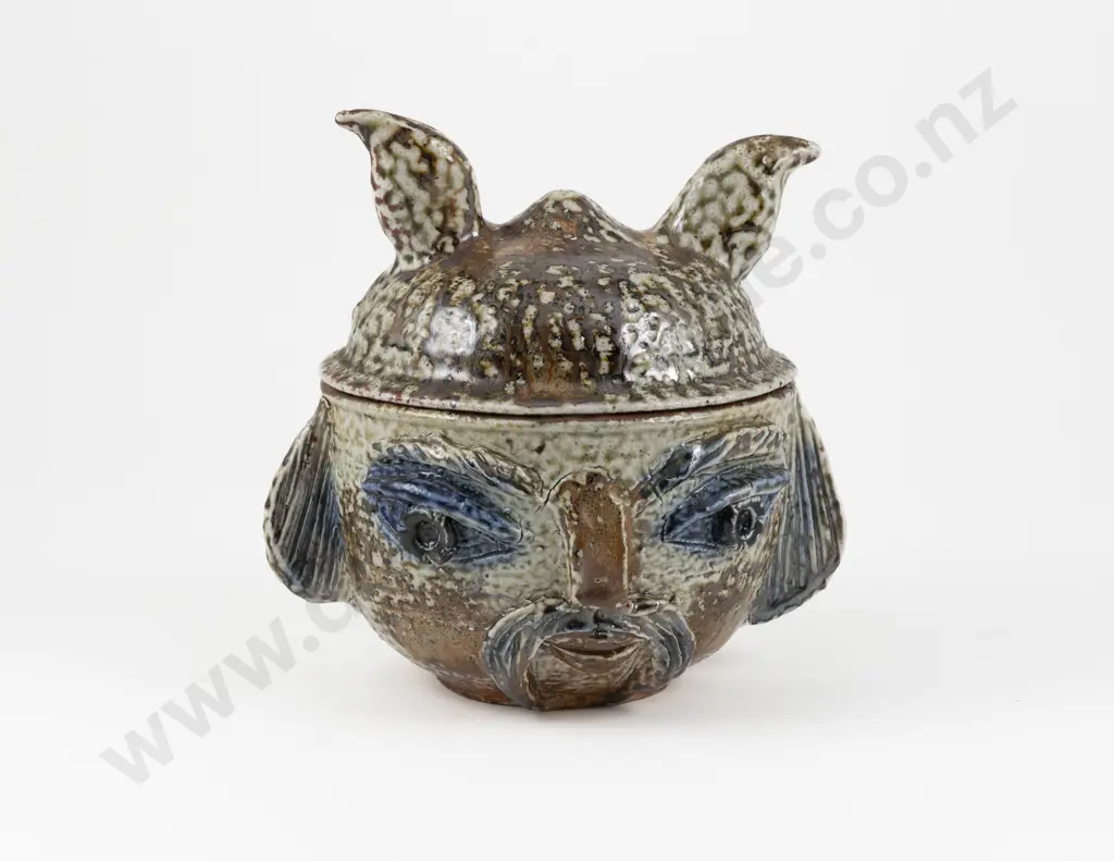 NZ Pottery Face Form Lidded Pot Image 1++