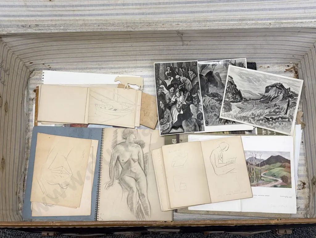 John Weeks' Travel Trunk and Some Sketchbooks and Ephemera Image 1++