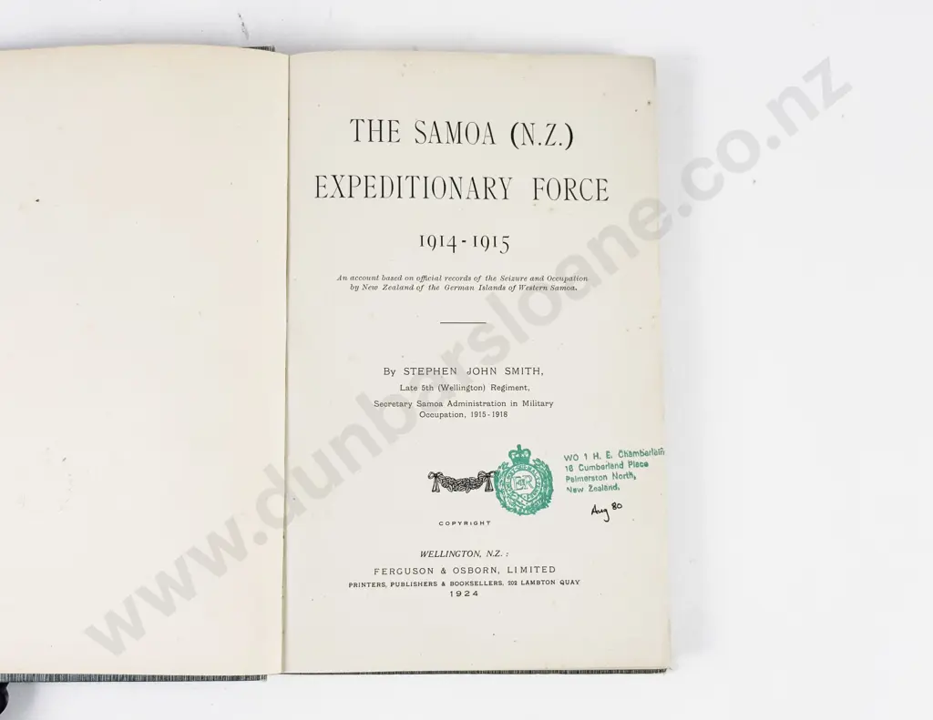 Smith Stephen John (Late 5th Wellington Regiment) The Samoa (NZ) Expeditionary Force 1914-1915 Image 1++