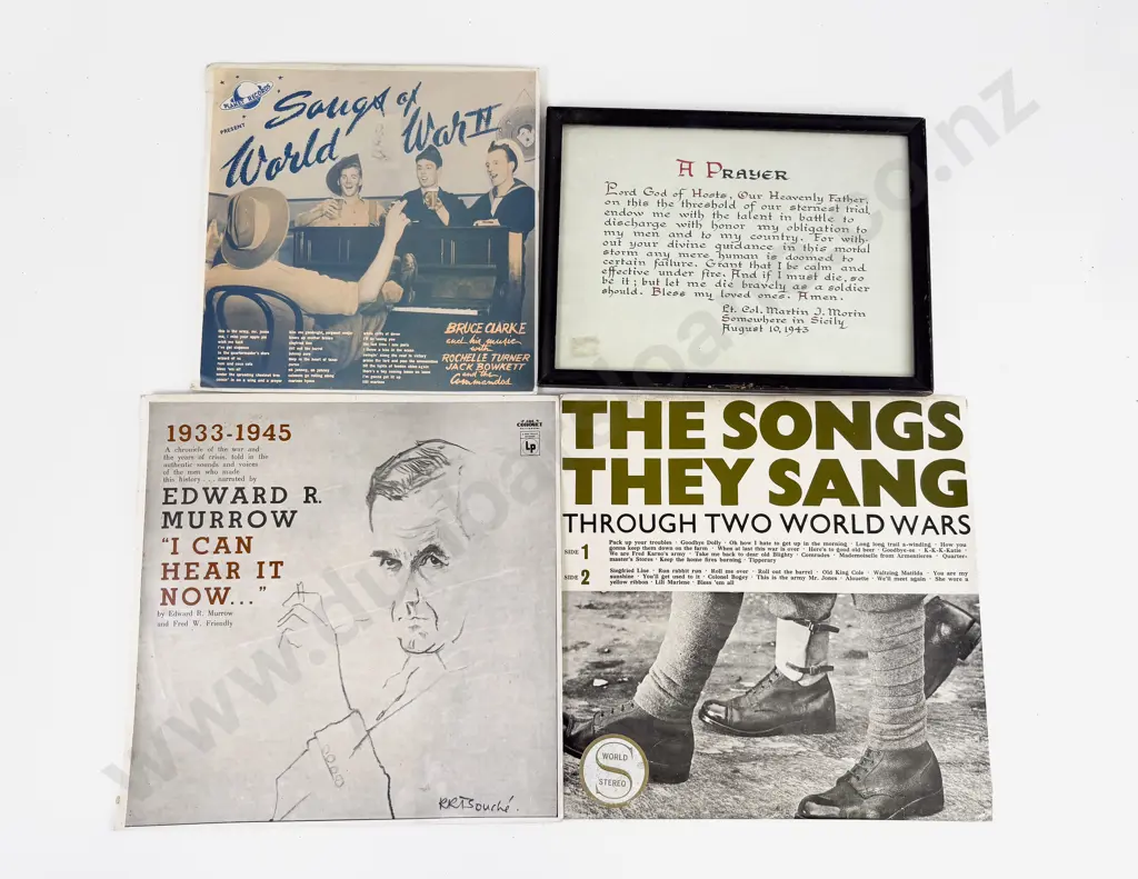 Framed "A Prayer" by Lt Col MJM Morin Dated 1943 & Three Vinyl Records Image 1++