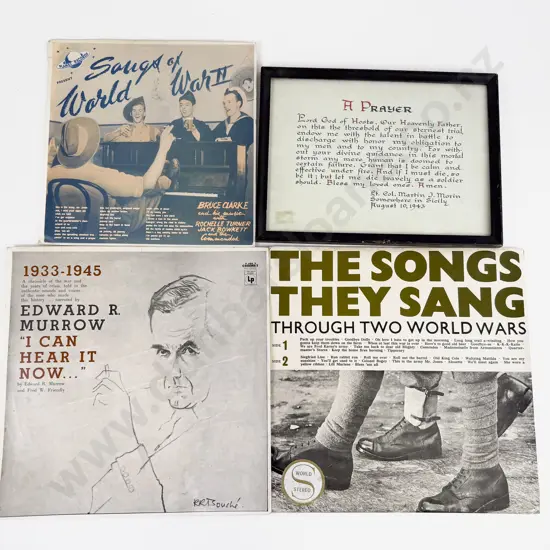 Framed "A Prayer" by Lt Col MJM Morin Dated 1943 & Three Vinyl Records