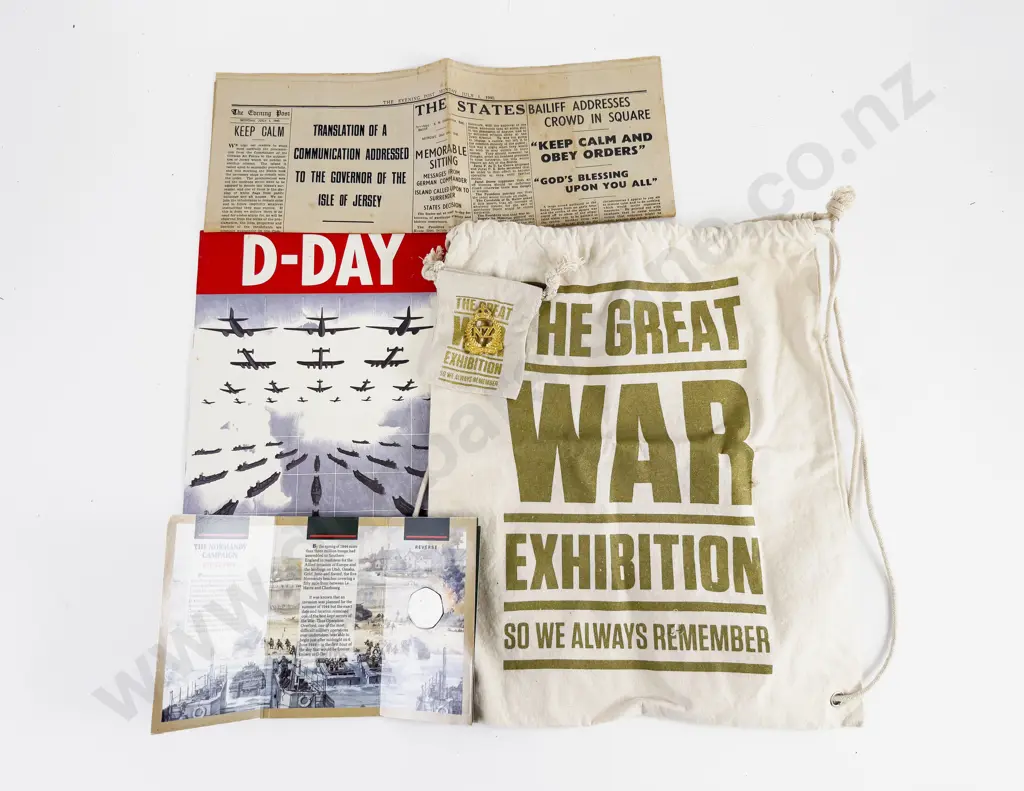 D-Day Commemorative Booklet 1940 Jersey Impending Occupation with NZ War Exhib Bag and Badge Image 1++