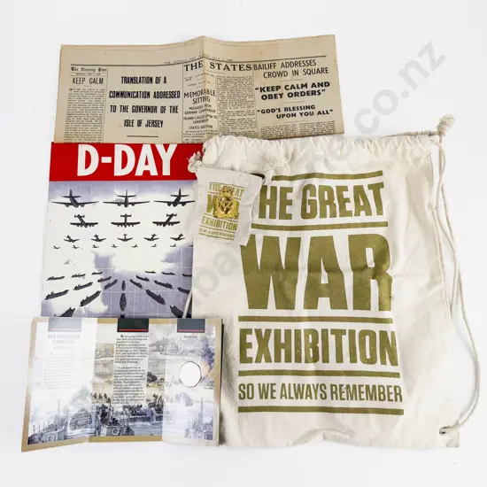 D-Day Commemorative Booklet 1940 Jersey Impending Occupation with NZ War Exhib Bag and Badge