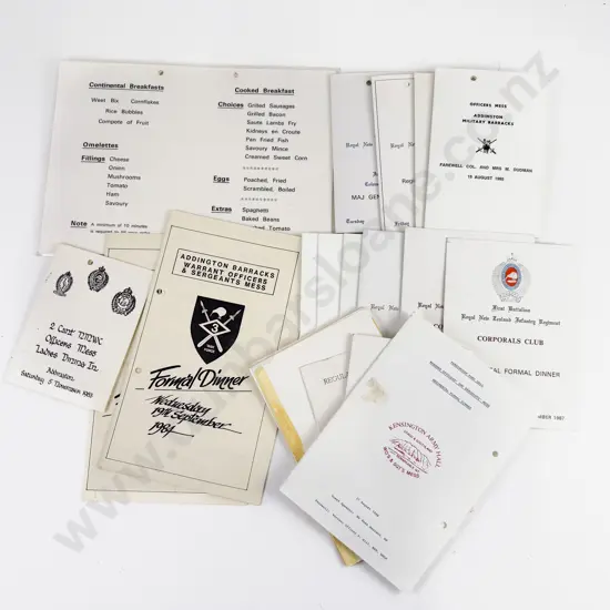 Collection NZ Army Regimental Formal Dinner Menu Cards C1963 to 1992