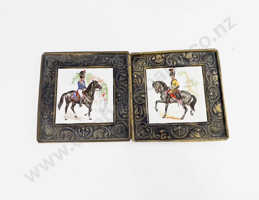 Two Villeroy and Boch Ceramic Tiles Mounted in Pressed Metal Frames Image 1++