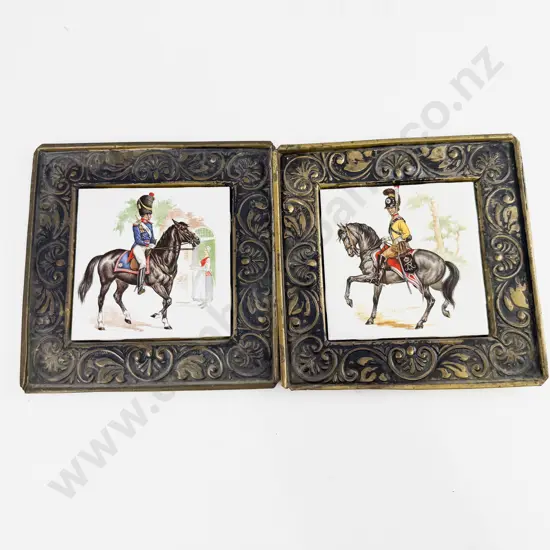 Two Villeroy and Boch Ceramic Tiles Mounted in Pressed Metal Frames