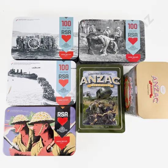 Six ANZAC Biscuit Tins