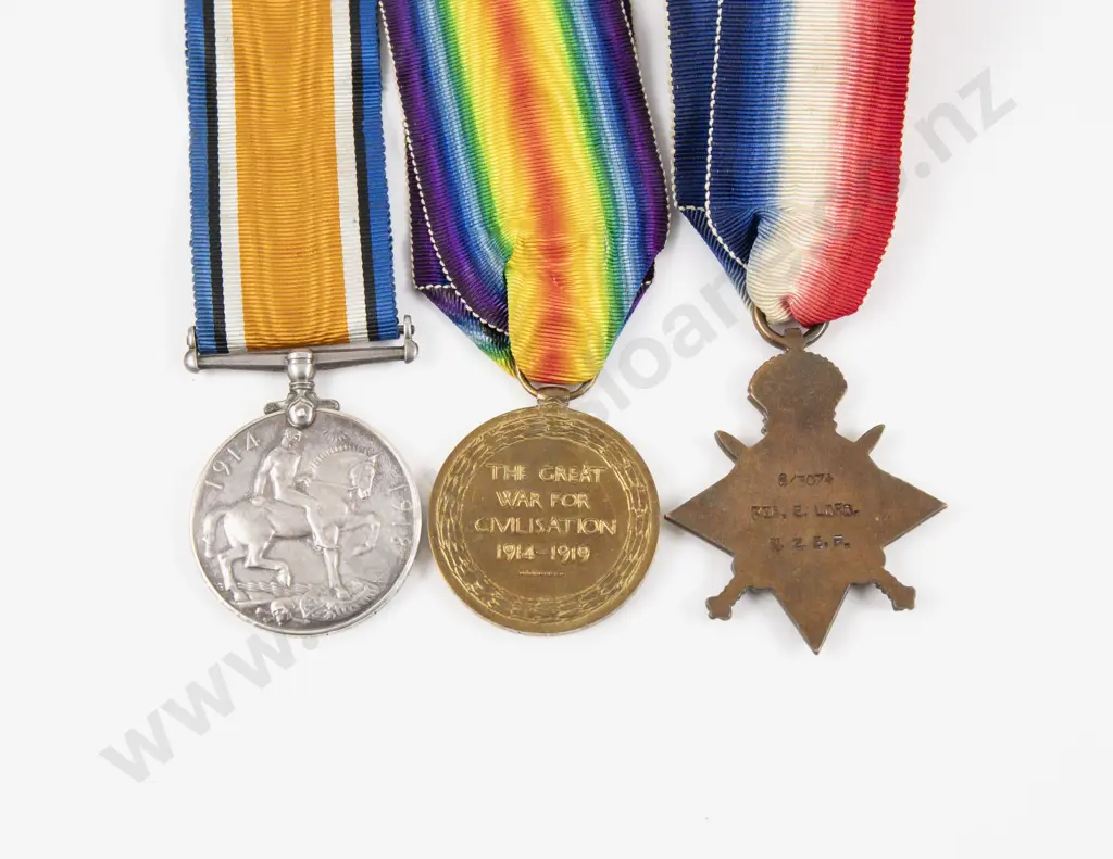 WWI NZ Three Medal Group of War Victory and 1914-15 Service on Ribbons Image 1++