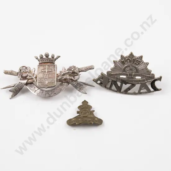 WWI Period Two Silver Sweetheart Brooches 1915 ANZAC and 1914 - 1916 Ypres & Artillery Pin