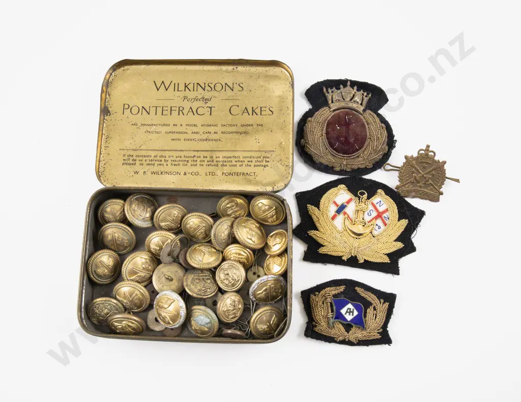 Small Qty Various Maritime Brass Buttons with Three Cloth Badges and Cadet Corps Badge Image 1++