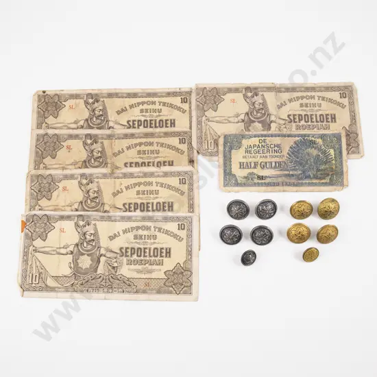 Japanese WWII Occupation/Invasion Bank Notes and Buttons