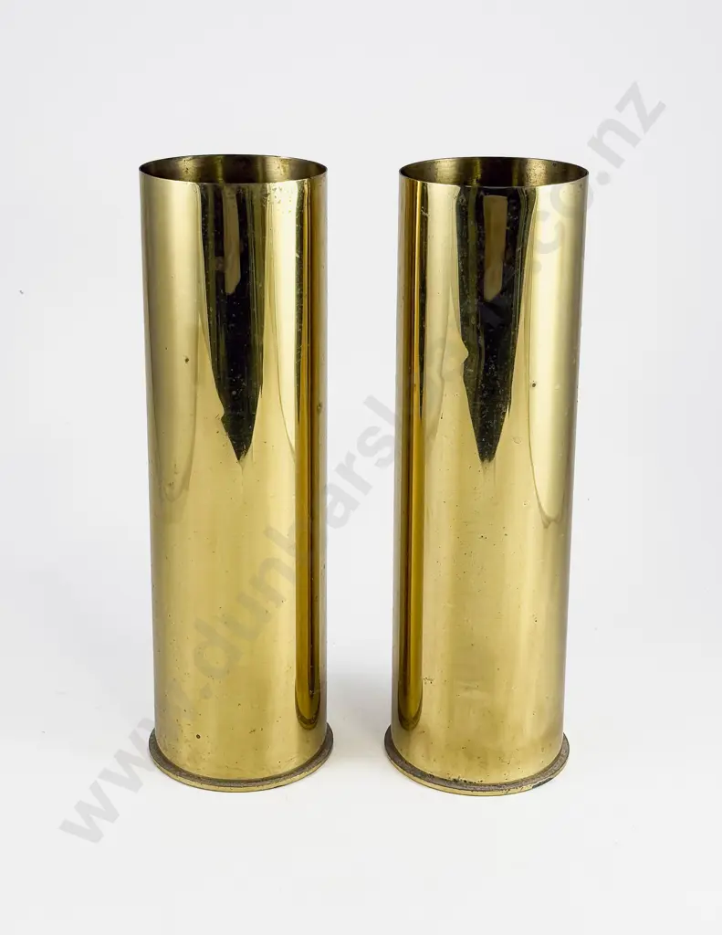 Pair of NZ Army 105mm Howitzer Field Gun Brass Shell Casings Image 1++