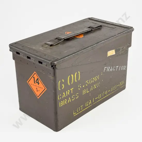 NZ Army Ammunition Case. Marked 600 Cart 5.56mm Brass Blank