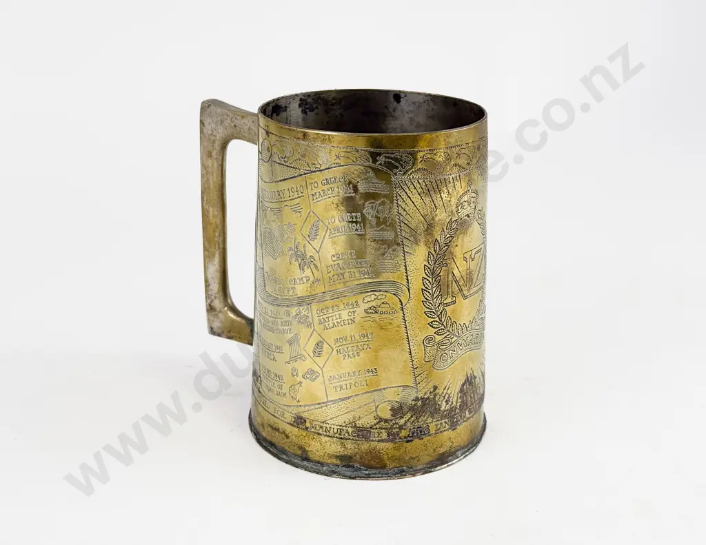 Silver Plate Commemorative Engraved 'NZ Onward' Battle Engagement Listed Tankard Image 1++