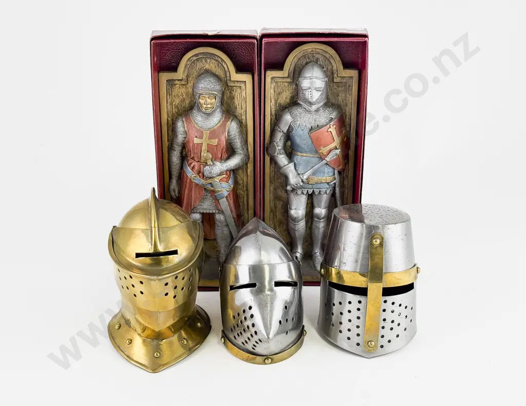 Three Miniature Replica Medieval Steel and Brass Helmets Image 1++