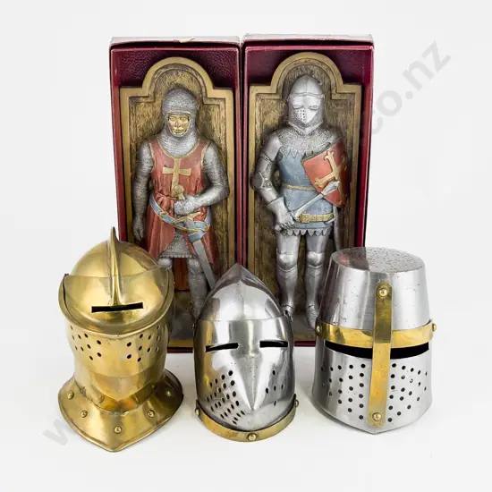 Three Miniature Replica Medieval Steel and Brass Helmets