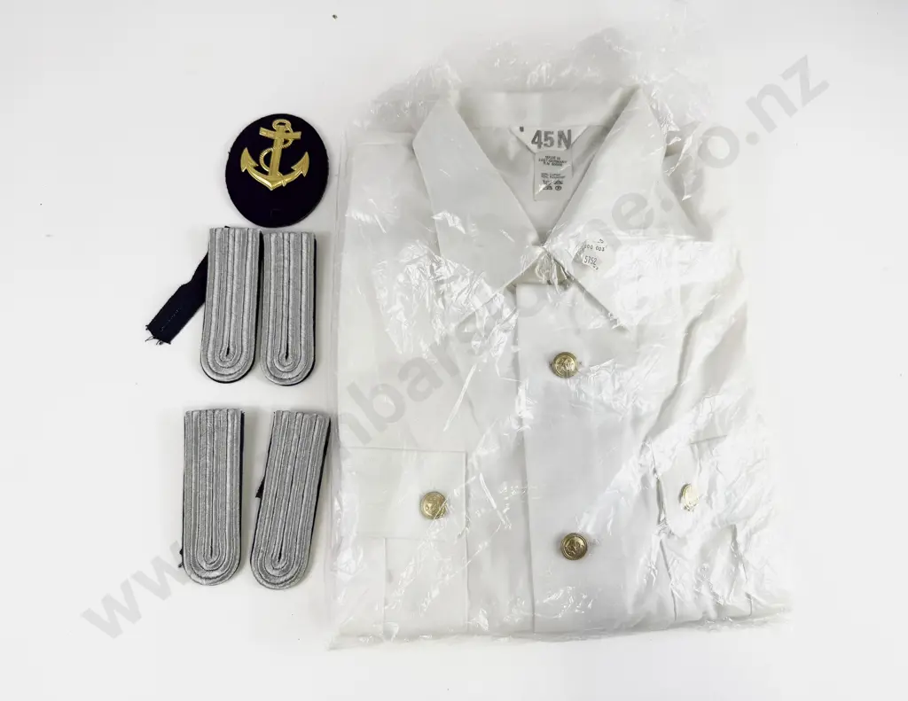 East German Kreigsmarine (Navy) Officer’s White Shirt with Badge and Epaulettes Image 1++