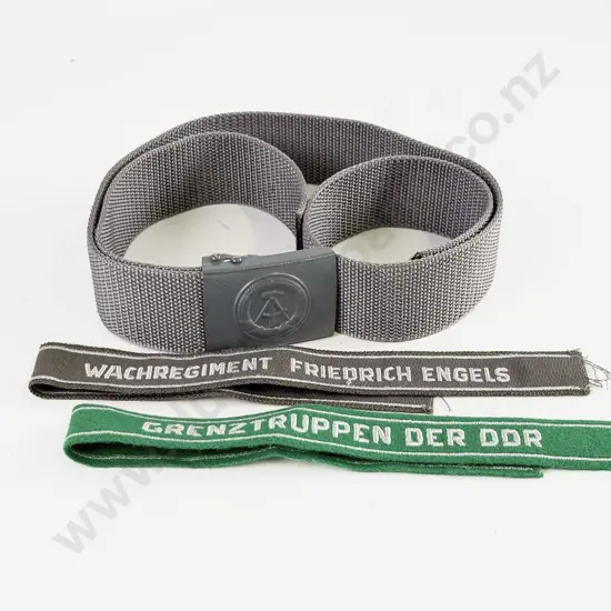 East German Army Web Belt and Buckle with Two Cuff Titles