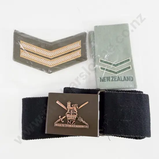NZ Army Current Web Belt with Ngati Tumantauenga Buckle & Corporal Rank Slides and Stripesall unused